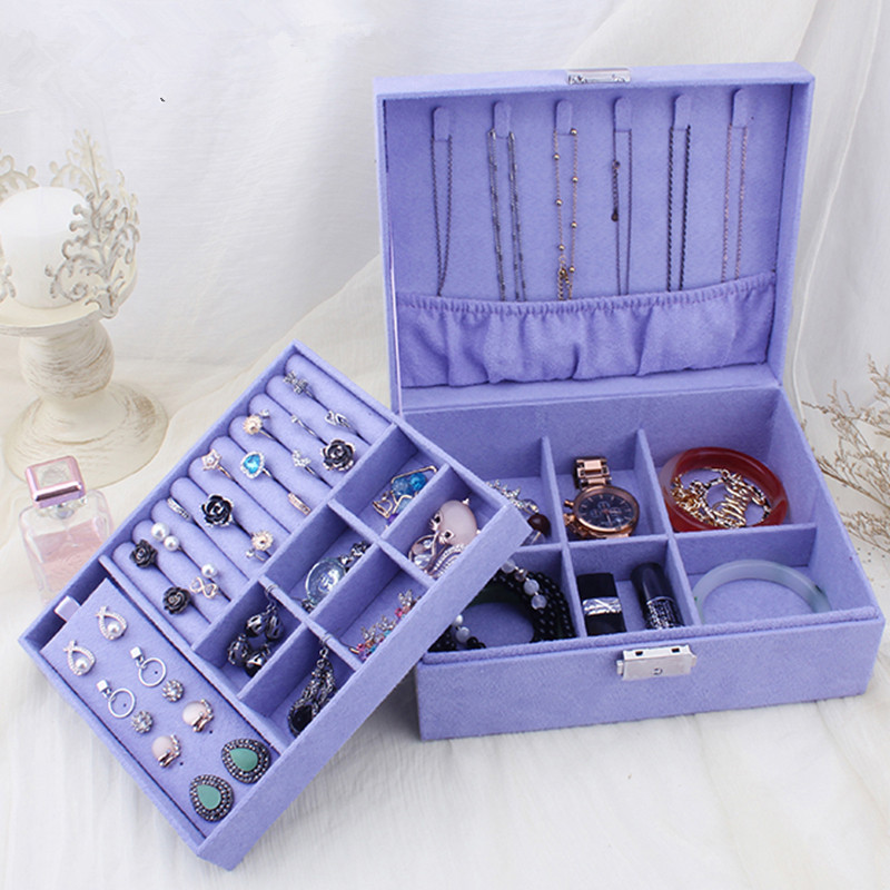 Double-layer Velvet Jewelry Box European Jewelry Storage Box Large Space Jewelry Holder Gift box