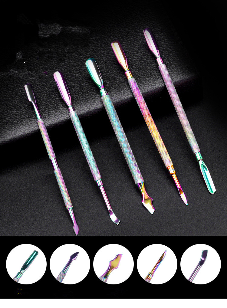 Rainbow ColorStainless Titanium Nail Cuticle Pusher Tweezer Cutter Nipper Clipper Dead Skin Remover Manicure Nail Art Tool