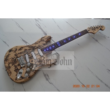 blue led light st alder wood cut the tree with light in neck electric guitar