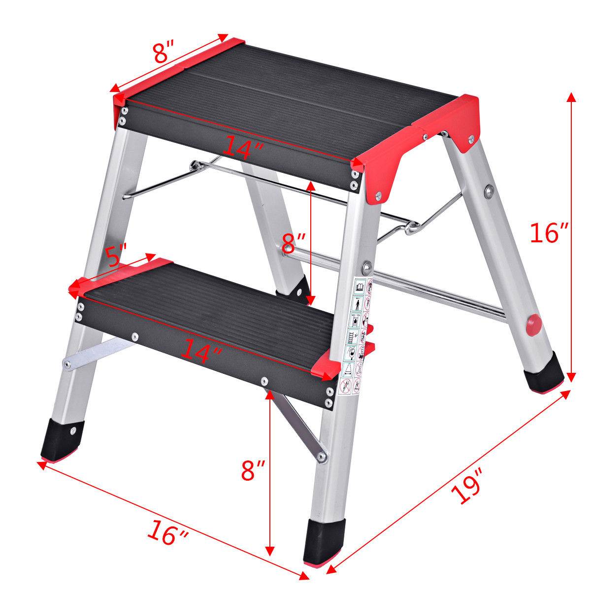 Costway 2 Step Aluminum Lightweight Ladder Folding Non-Slip Platform Stool 330Lbs Load