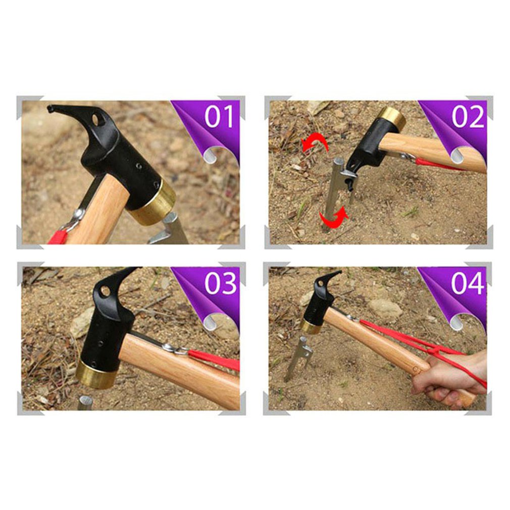 Hammer Copper Outdoor Tent With Wooden Handle Anti-slip Rope Brass Camping Hammer for Pulling Tent Nail Peg Survival Tool