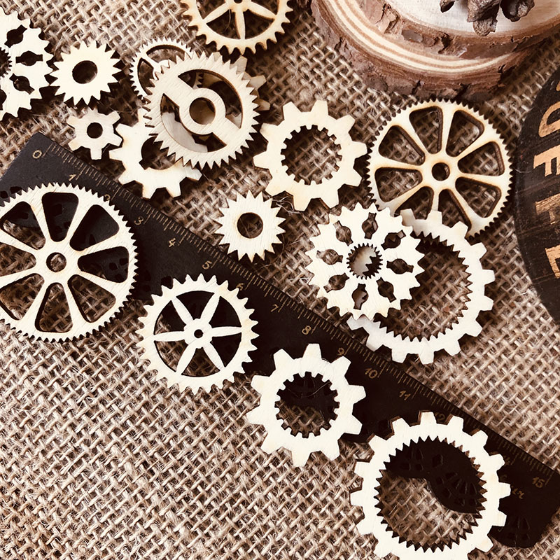 20pcs Laser Cut Wooden Embellishments Mix Gear Wheel Art Scrapbooking Wedding Decoration Wood Crafts Party Sewing Home Decor