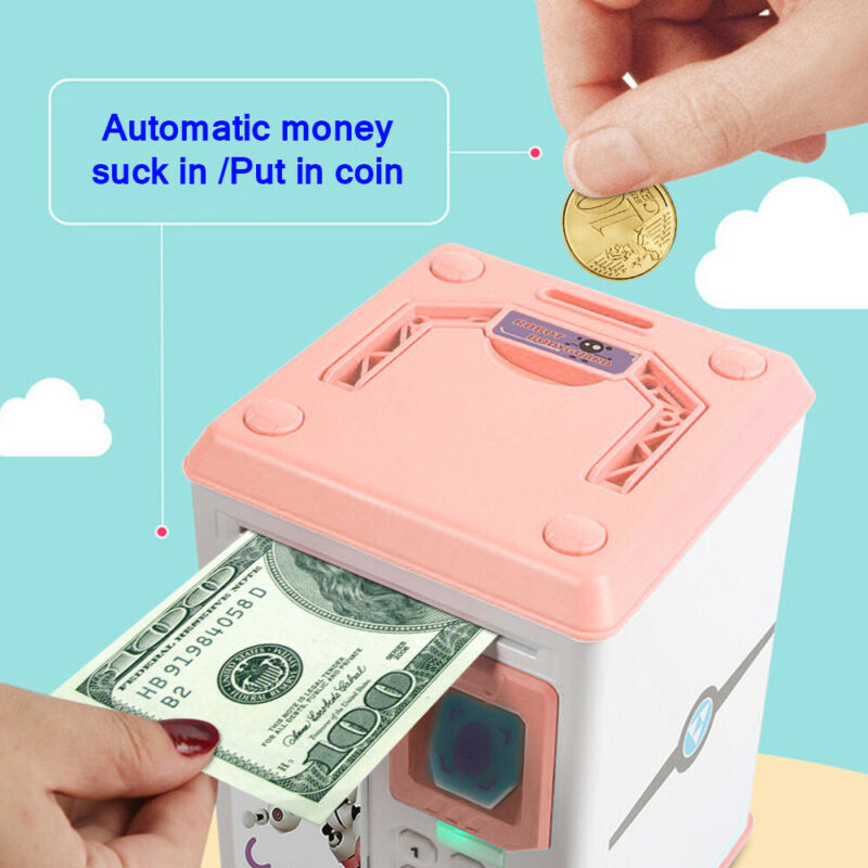 Automatic Electronic Piggy Bank ATM Password Money Box Cash Coins Saving Safe Box Lock Auto Paper Deposit Banknote Kids Gift