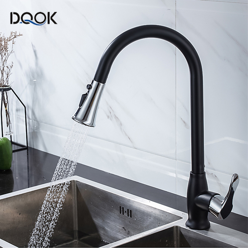 Brass Kitchen Faucet Single Hole Pull Out Spout Kitchen Sink Mixer Tap with Stream Sprayer Head Chrome/Black Kitchen Tap