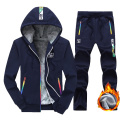 Men's Sets Winter Inner Fleece Hoodies Casual Hooded Warm Sweatshirts Male Thicken Tracksuit 2PC Jacket+Pant Moleton Masculino