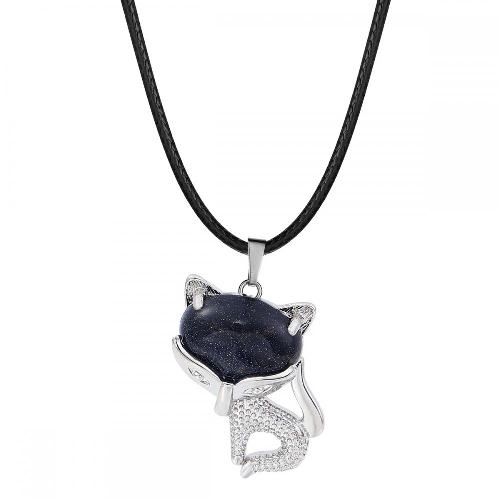 Blue Sandstone Luck Fox Necklace for Women Men Healing Energy Crystal Amulet Animal Pendant Gemstone Jewelry Gifts