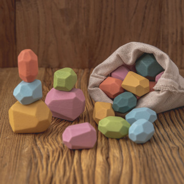 Wooden Stones Montessori Toy Creative Nordic Style Stacking Rainbow Game Jenga Set Balancing Building Blocks Wood Toy Gift