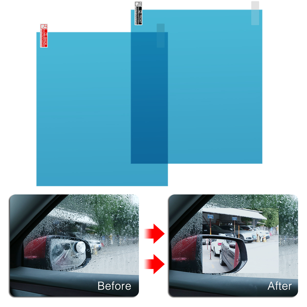 2pcs 170*200mm Car Truck Window Protective Film Anti Water Fog Mist Film Rainproof Rearview Mirror Film For Car Truck Trailer