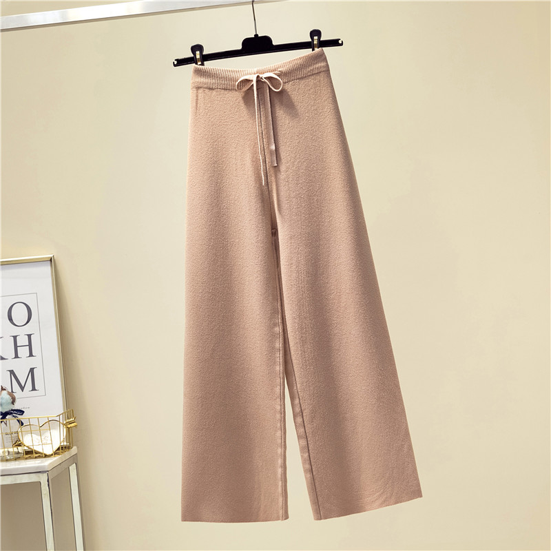 Korean Trousers 2020 New Fashion Women High Waist Loose Knitted Pant Female Casual Straight Pants