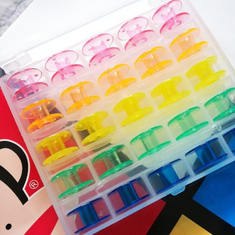 Colorful Plastic Metal And Case Storage Box Sewing Equipment Tools Accessories 25Pcs/Set Bobbins Box Set Sewing Machine Spools