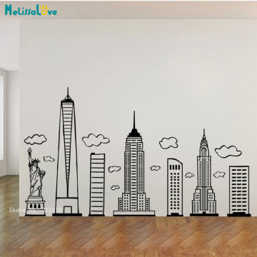Large Size Doodled New York City Skyline Wall Art Vinyl Decals for Kid's Play Room Schools Libraries Office Sticker Vinyl YT5164