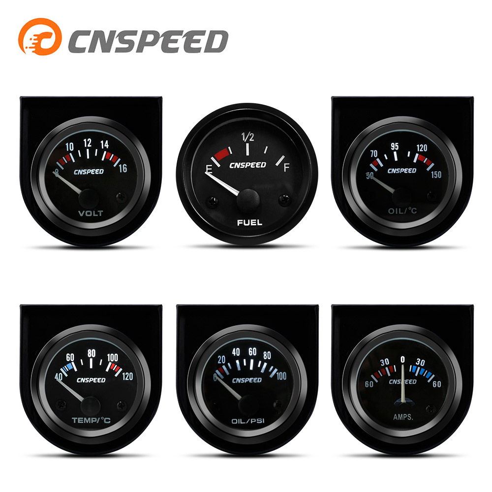 CNSPEED 52MM Black Volt meter Water temp Oil temp gauge Oil press gauge Fuel level gauge AMP Meter Triple gauge kits Car meter