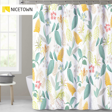 Waterproof Screen Bath Curtain Polyester Fabric Leaf pattern Washable Shower Curtains Bathroom Decorations Free Hooks