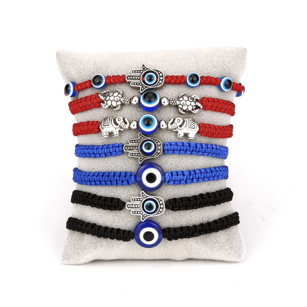 Evil Eye Bracelets Handmade Adjustable Protection Red Black Blue String Elephant Turtle Beaded Bangle Strand Set for Women Girls