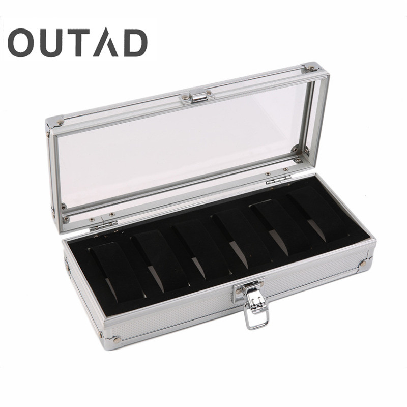 OUTAD Watch Box 6 Grid Insert Slots Jewelry Watches Display Storage Boxes Case Aluminium Organizer Holder Luxury Gift Winder