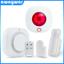 Awaywar 433MHz Wireless strobe siren Security Burglar Alarm System kit PIR Motion/Door Sensor Fire Smoke Detector for Smart Home