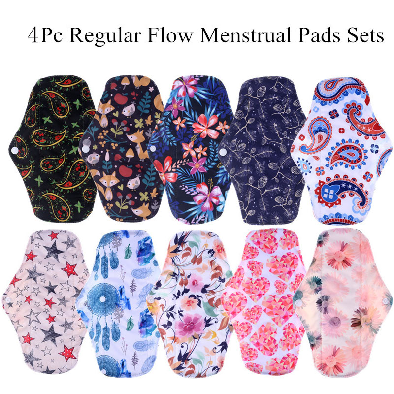 [simfamily] 4PC Bamboo Charcoal Sanitary Pads Regular Flow pads Reusable Health higiene feminina Menstrual Cloth Maternity Pads