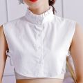 Women Sweet Wrinkled Ruffles Fake Stand Collar Layering White Sweater Half-Shirt L4ME