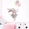 Baby Room Cute Ballet Bunny Wall Stickers for Kids Room Baby Nursery Decoration Cartoon Wall Decals Girl Gift Home Decoration