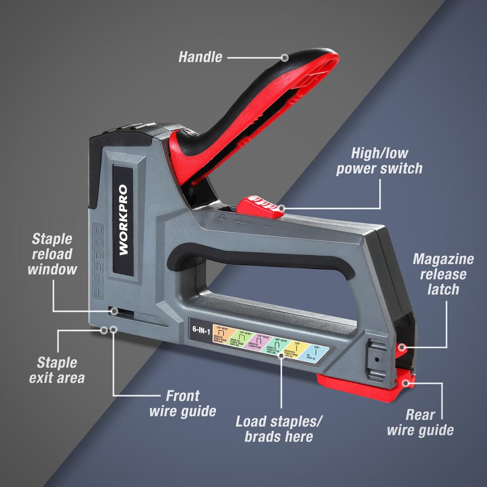 WORKPRO Light Duty Nail Gun 6-in-1 Staple Gun Manual Brad Nailer Upholstery Stapler for Decoration And Carpentry(Tool Only)