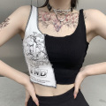 WannaThis Summer V-neck Sleeveless Front Lettr Print Black White Splice Tank Tops Women Slim Sexy Casual Knitted Women Crop Tops