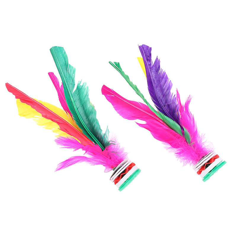 HOT 2pcs Colorful Feather Shuttlecock China Jianzi Foot Kick Hand Wheel Fancy Feather Shuttlecock Fitness Entertainment