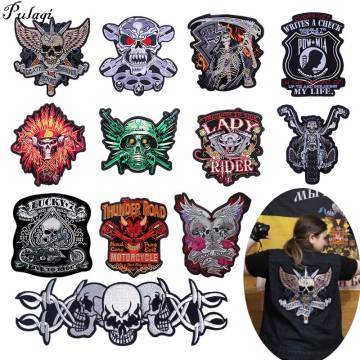 Motorcycle Biker Patch Roses Skull Iron On Embroidery Patches Biker Stickers Clothes Barge Patches Embroidery Jacket Accessoires