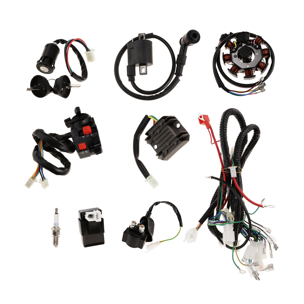 Full Electrics Wiring Harness Loom Coil CDI Spark Plug for 150-250cc Quad Bike Buggy Gokart