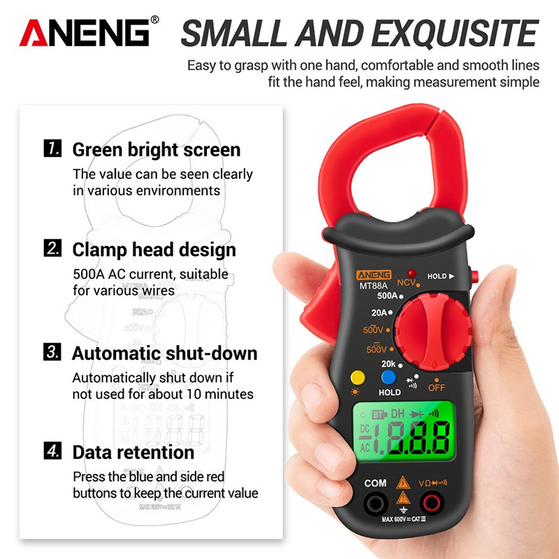 MT88A Digital Clamp Meter DC/AC Current 1999 Counts Multimeter Instrument Tools Digital Multimeter LCD Non-contact detection