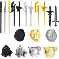 10pcs/lot Medieval Castle Knight Weapons Helmet Armor Shield Halberd Hammer Axe Swords Building Blocks Bricks Kids Toys