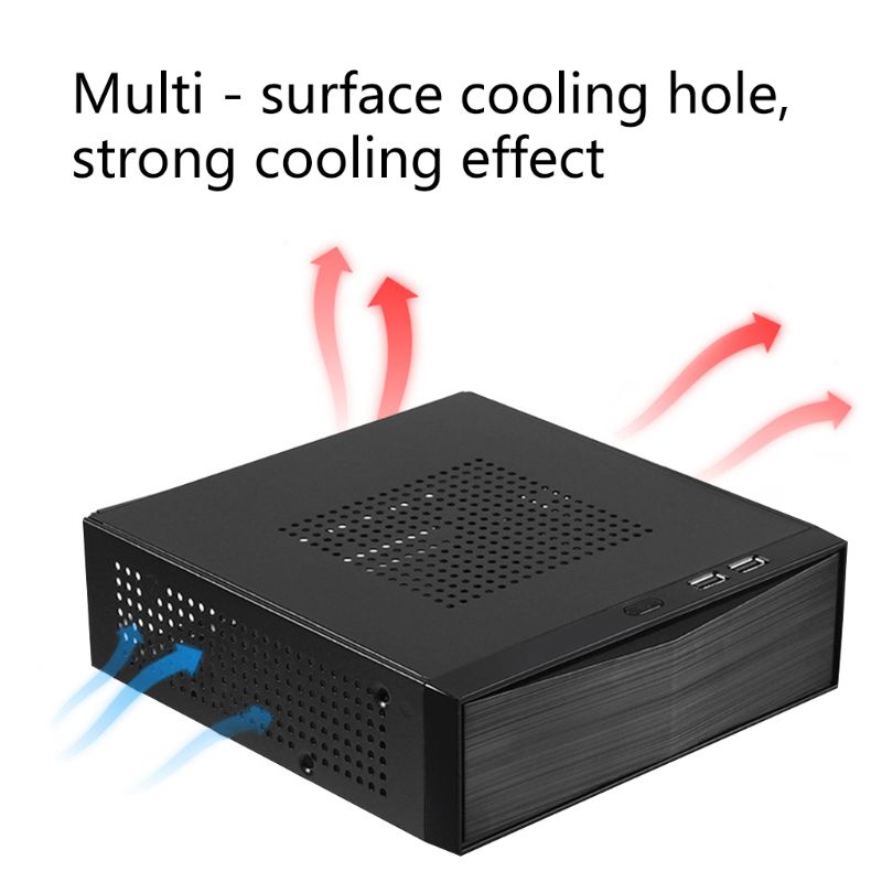 FH05 Host Mini ITX Office Home Computer Case USB2.0 with Radiator Hole HTPC Power Supply Horizontal Metal Desktop Chassis