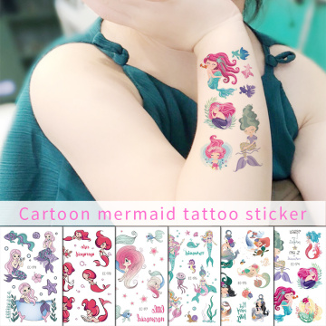 16PCS/lot Cartoon Kids Tattoo Stickers Mermaid Temporary Tattoo sets Girls Fake Tattoo Colorful Taty Children Party Flash Tatoo