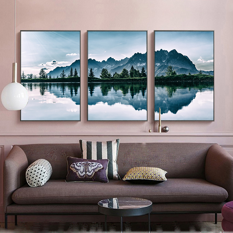 Scandinavian Poster Dolomites Lake Village Nature Landscape Nordic Wall Art Canvas Print Painting Living Room Decor Picture