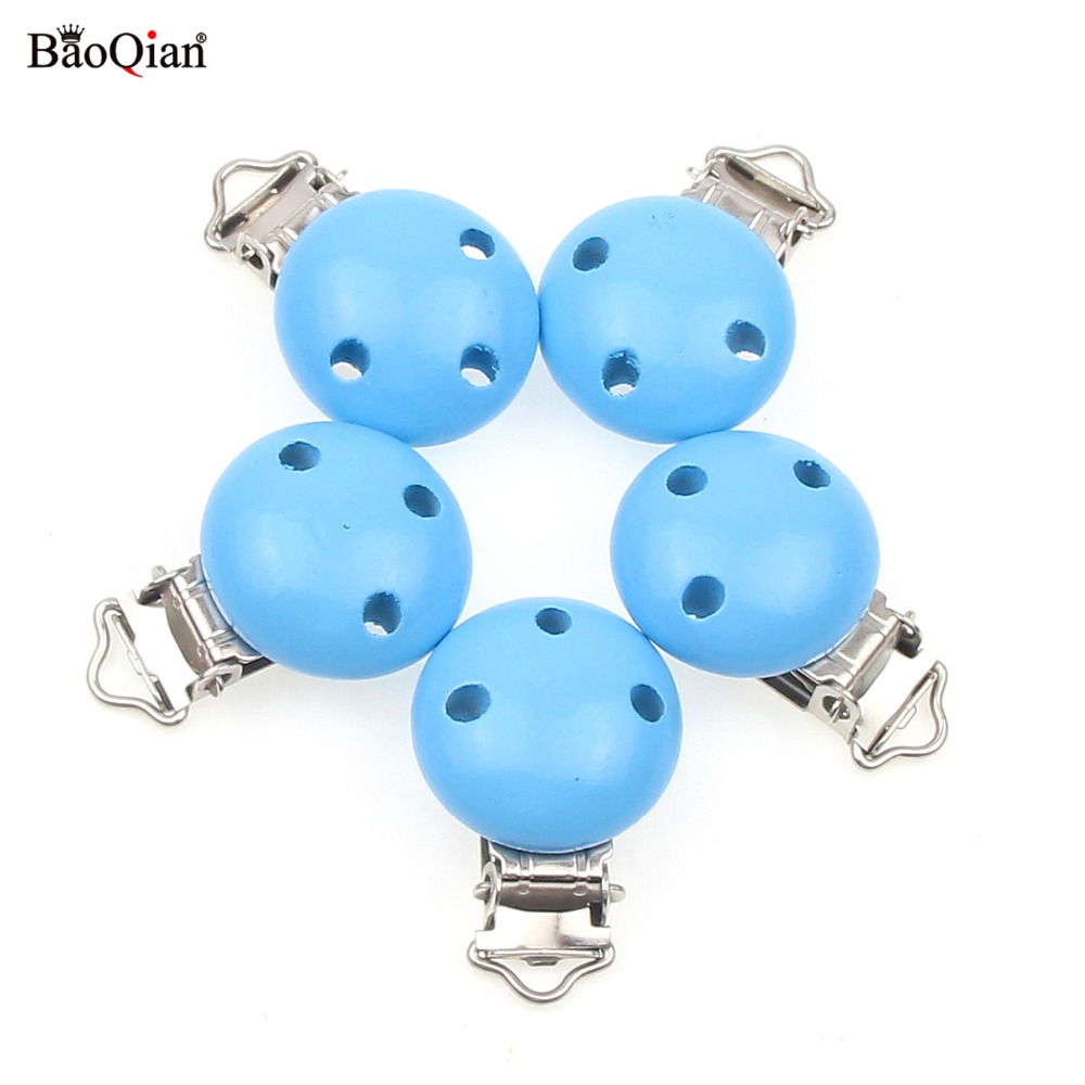 5Pcs Wooden Metal Baby Pacifier Clips Holders Clothing Round Clasps DIY Baby Suspender Garment Clips Accessories 29x45mm