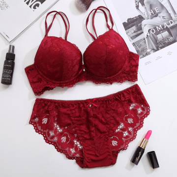 2021 Lace Floral Lingerie Set Push Up Bra Women Comfort Adjusted Bra And Panty Set Sexy Backless Wireless Underwear Set