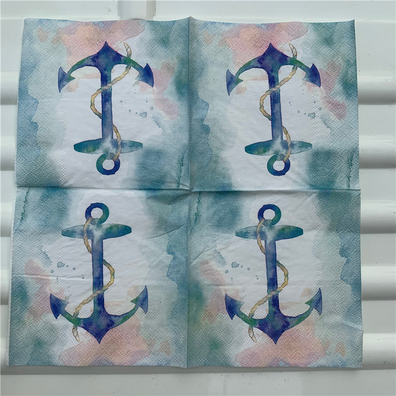 25cm decoupage wedding serviettes paper napkins cute tissue blue sea anchor crab child birthday handkerchief party towel decor