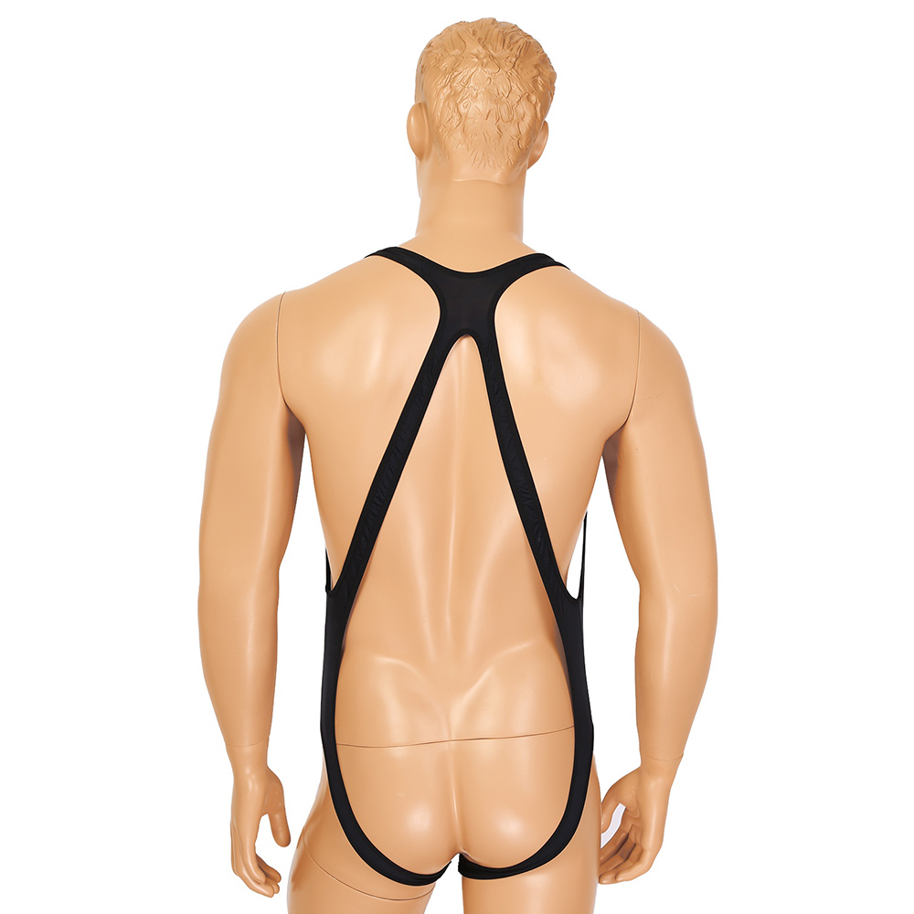 Mens One-piece Lingerie Body Chest harness Halter Neck Elastic Wide Straps Mankini Jockstrap Underwear Leotard Bodysuit