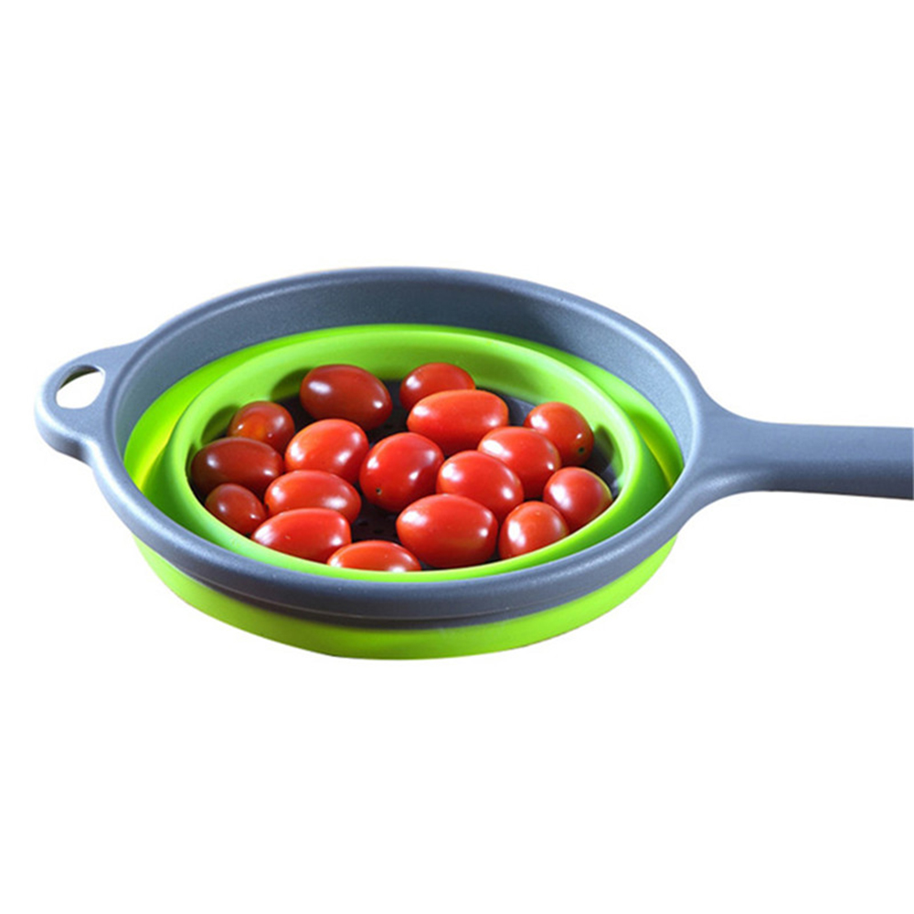 New Collapsible Silicone Plastic Drainage Basket Fruit and Vegetable Washing Filter Colander Handle Drain with Kitchen Tools
