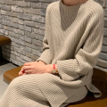 2020 New Fashion Winter Women's Thicken Warm Knitted Pullover Sweater Two-Piece Suits +High Waist Loose Wide Leg Pants Set