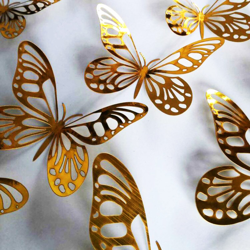 12pcs/set gold silver Hollow Butterfly Wall Sticker 3D Butterflies bedroom living room home decoration stickers wedding decor