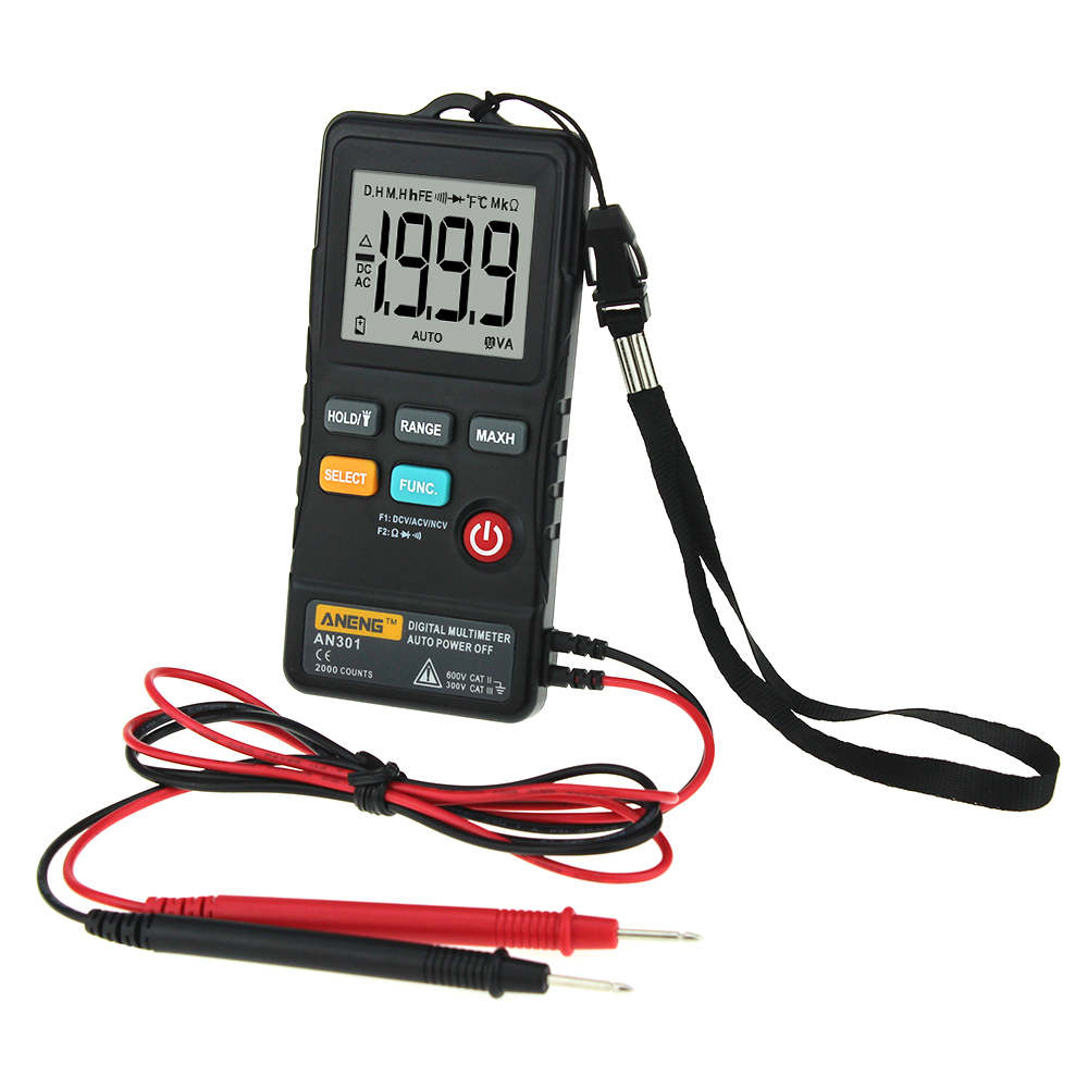 ANENG AN301 Portable Mini Digital Multimeter 1999 Counts AC DC Voltmeter Ohm Voltage Frequency Meter with LED Light