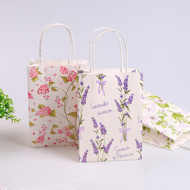 20pcs Flowers Print Gift Bag for Wedding Lavender,Cherry Blossom,Rose Paper Gifts Bags with Handles Birthday Candy Bags