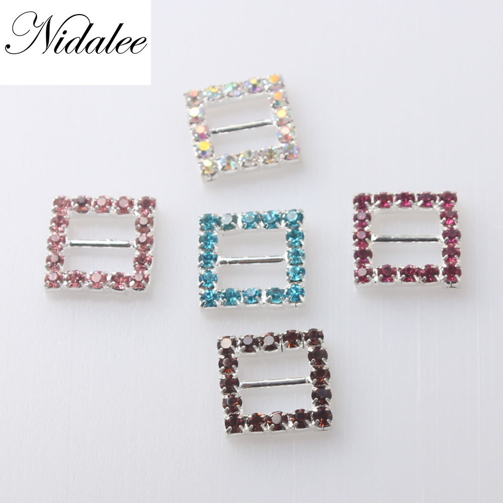 Nidalee 15mm Rectangle Shape Ribboon Slider Buckles Eco-friendly Crystal Rhinestone Buckles For Wedding Invitations Chair Sash