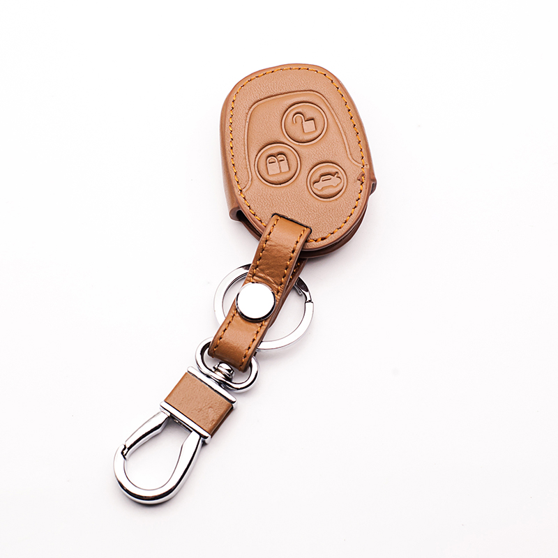 High Quality 100% leather key chain ring cover case holder for ford Mondeo Fiesta Focus C-Max remote holder,3 Buttons key shell
