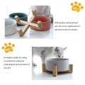 Ceramic Cat Bowl Puppy Food Bowl With Non-Slip Wood Stand Washable Pet Food Water Feeder For Cats Small Dogs Pets Bowls Supplies