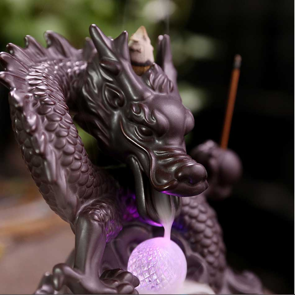 7 color Crystal ball Dragon Incense Burner Ceramic Backflow ncense holder Creative Smoke Waterfall Incense Holder Home Decor