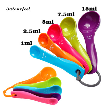 5PCS Measuring Spoons with Scale Rainbow Plastic Measure Spoon Cups for Sugar Powder Cake Kitchen Tools BPA Free