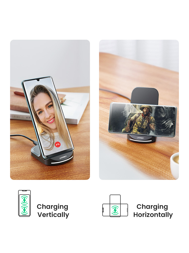 Ugreen Qi Wireless Charger Stand for iPhone 12 Pro X XS 8 XR Samsung S9 S10 S8 S10E Fast Wireless Charging Station Phone Charger