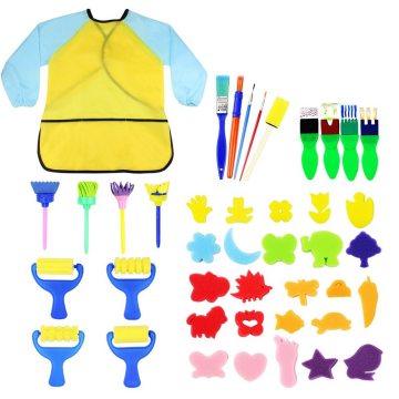 Kids Early Learning Sponge Painting Brushes Kit, 42 Pieces Sponge Drawing Shapes Paint Craft Brushes For Toddlers Assorted Patte