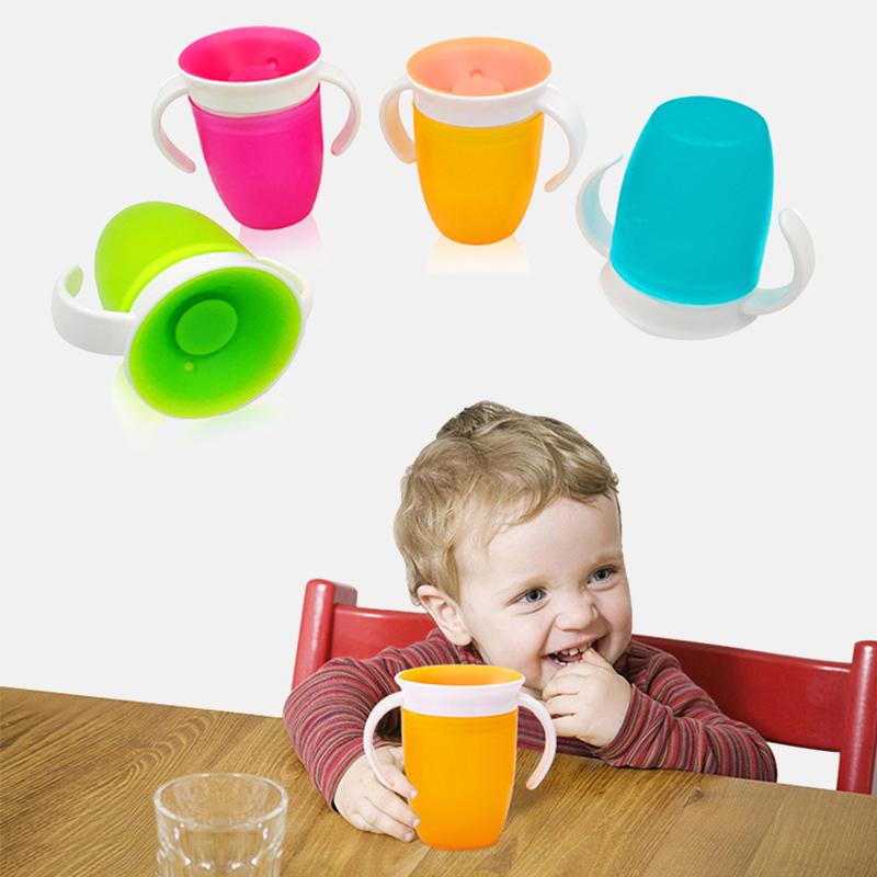 360 Degrees Leakproof Magic Kids Water Feeding Bottle Rotated Baby Learning Drinking plastic Cup with Double Handle Flip Lid